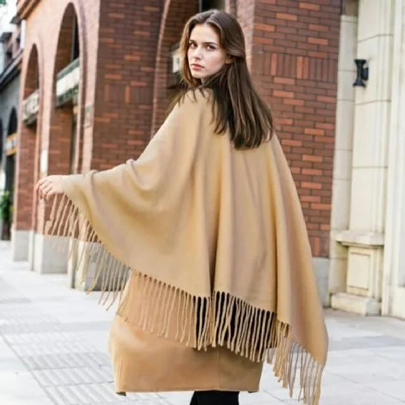 Oversized Poncho Shawl Wrap, 55.5" Length, Acrylic Polyester Blend, Open Front - Picture 7 of 8